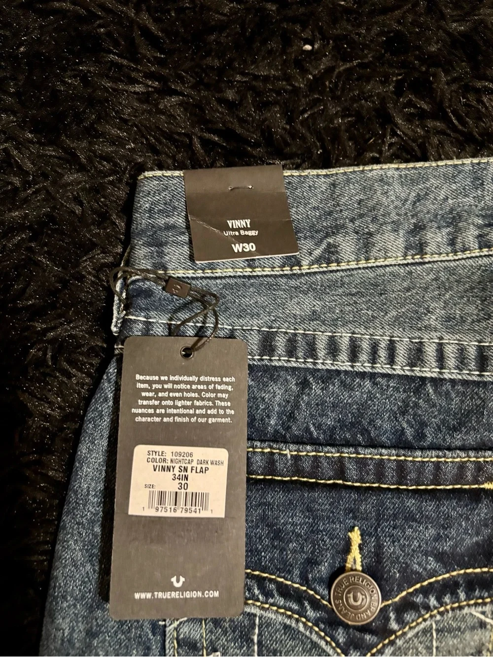 True Religion Vinny Dark Wash Blue Ultra Baggy Jeans